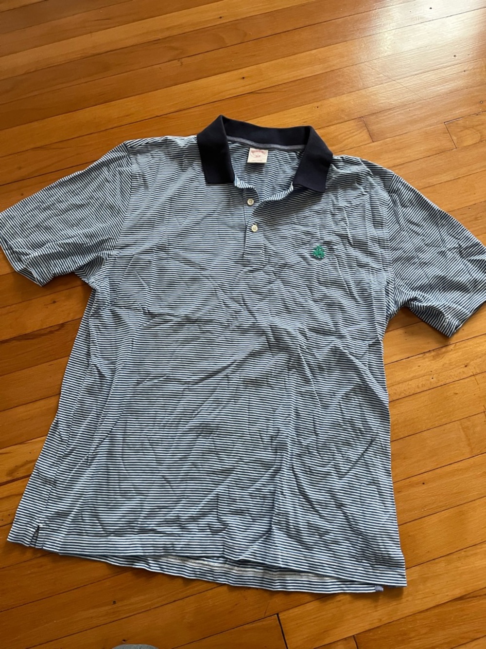 Brooks Brothers Navy & White Striped Polo with Contrast Collar